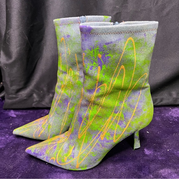 Mardi Gras Custom Stylish Green and Purple Women's Boots, Size 9.5 - Picture 5 of 13